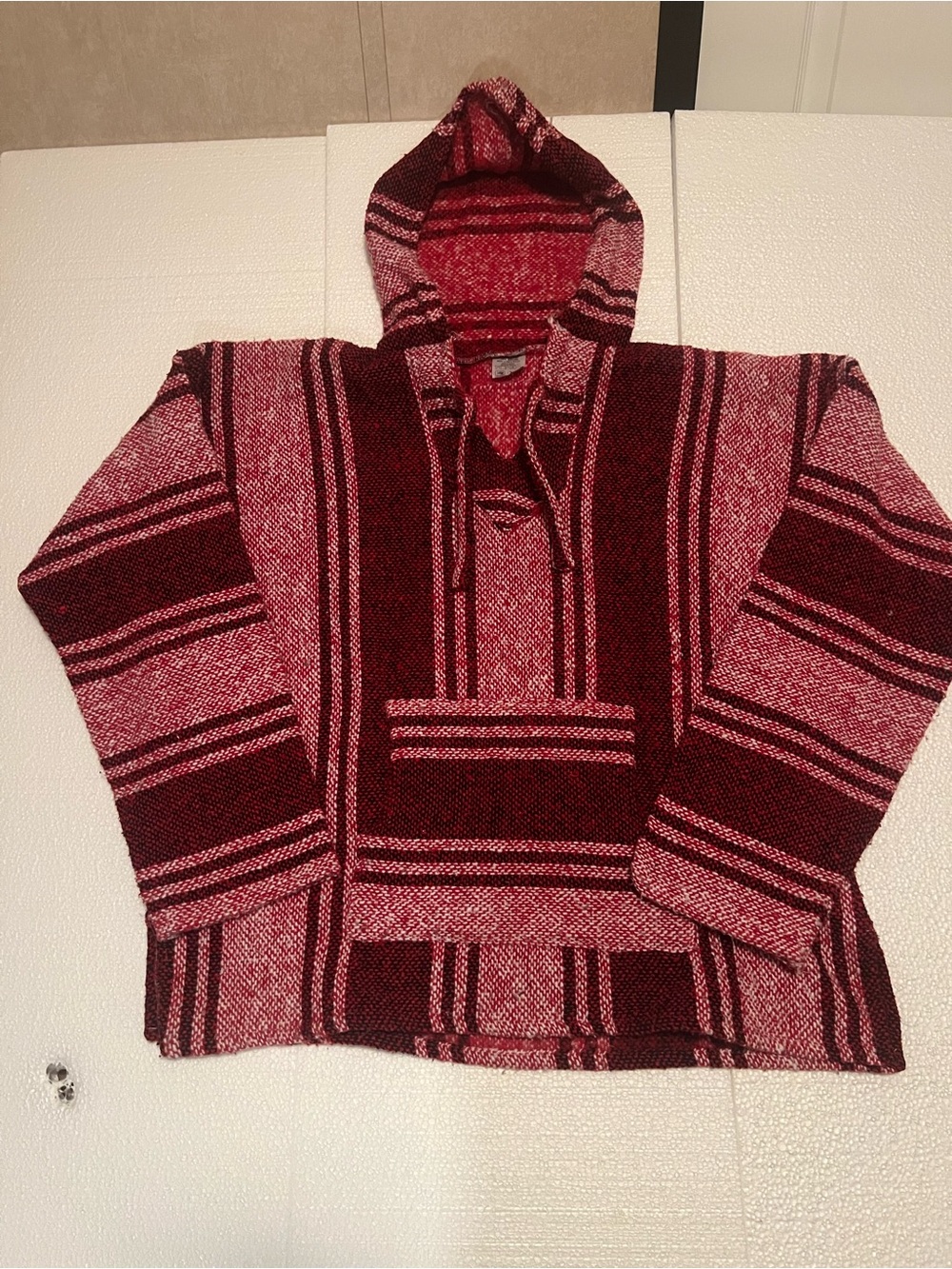 Men's Hooded Crewneck Baja Sweater - Red Stripe
